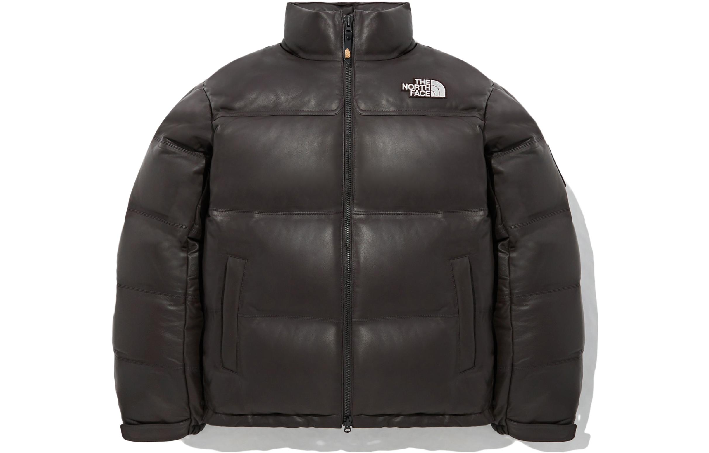 TNF Nuptse Solid Brown Leather Down Jacket Unisex NJ1DP57K