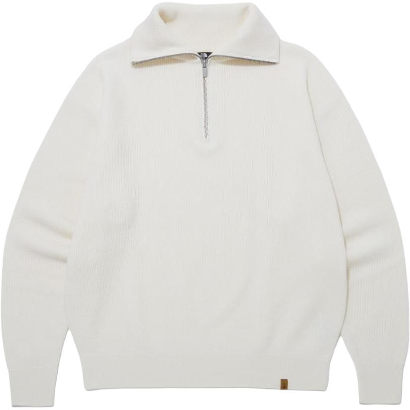 TNF Plain Polo Half-Zip Pullover Unisex Sweatshirt White NT7AP51A