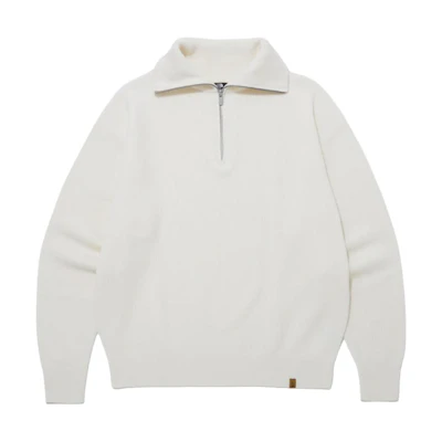 TNF Plain Polo Half-Zip Pullover Unisex Sweatshirt White NT7AP51A