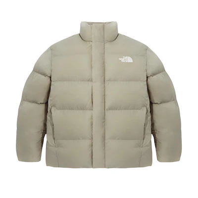 TNF Plain Zip-Up Long Sleeve Puffer Jacket Unisex Light Beige. NJ3NQ51D