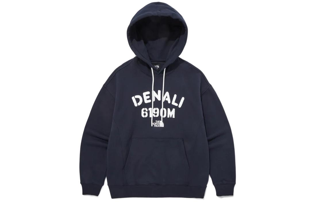 TNF Printed Logo Hoodie Navy Blue Long Sleeve Pullover NM5PQ03C