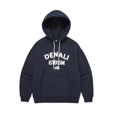 TNF Printed Logo Hoodie Navy Blue Long Sleeve Pullover NM5PQ03C