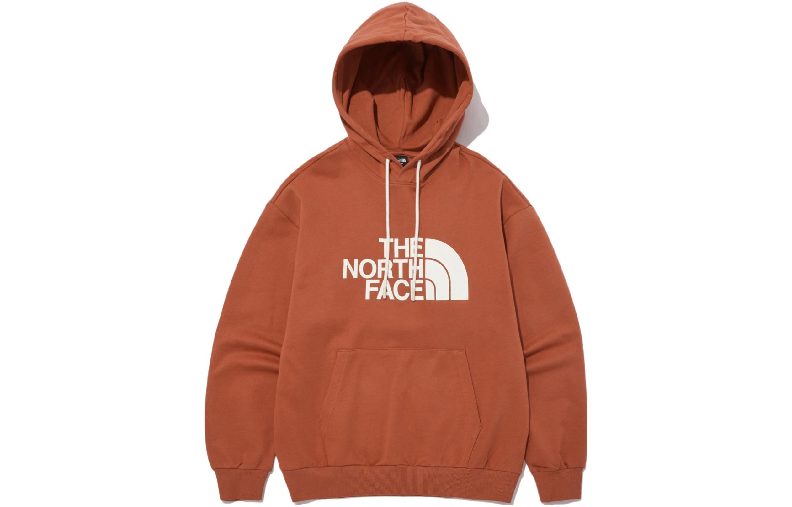 TNF Pullover Hoodie with Logo Print and Drawstring in Orange NM5PP41C