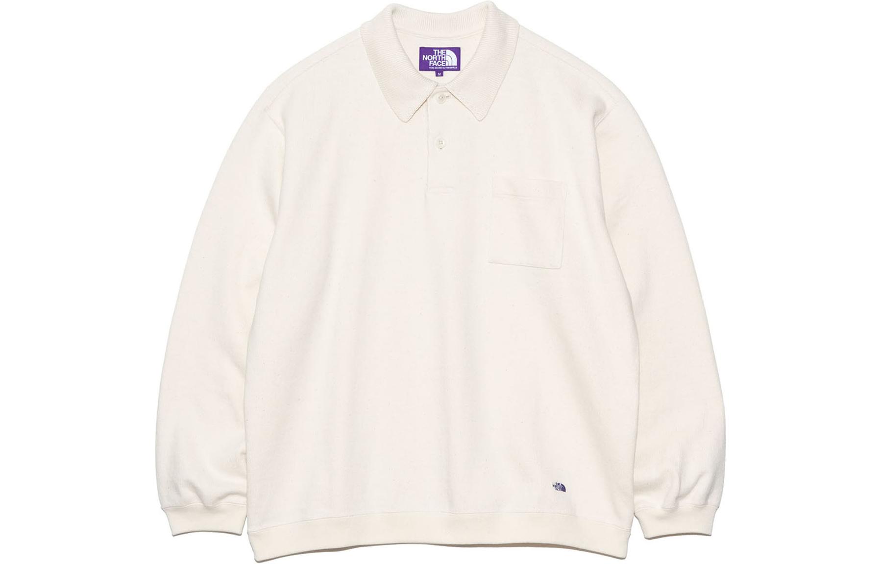 THE NORTH FACE PURPLE LABEL  Loose Fit Ivory Long Sleeve Polo Shirt NT3403N-IV