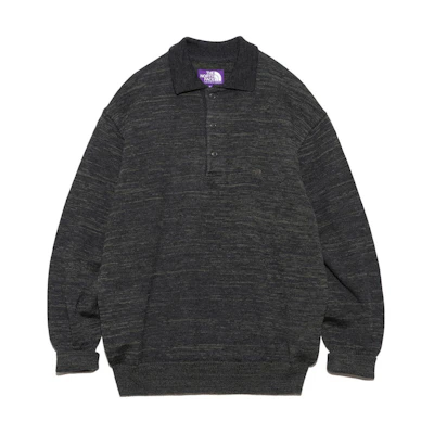 TNF PURPLE LABEL Grey Merino Field Striped Polo Sweater NT6357N-Z