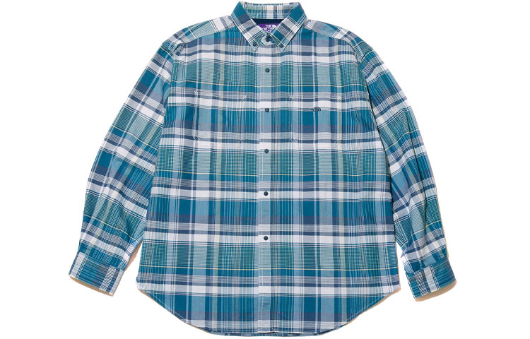 The North Face PURPLE LABEL Madras Plaid Unisex Long Sleeve Shirt Blue NT3203N-B