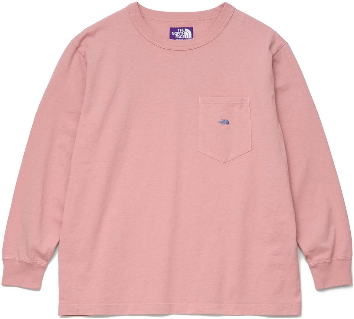the-north-face-purple-label-pink-logo-pocket-crewneck-long-sleeve-unisex-tee-nt-3305-n-pb