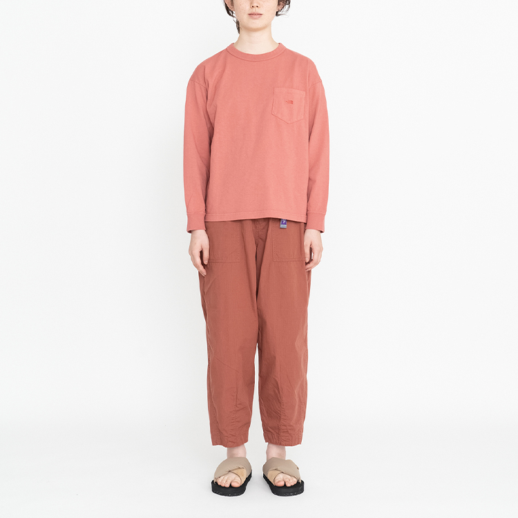 Lookbook 노스페이스 퍼플 라벨 스크래치 방지 와이드 크롭 팬츠 레드 유니섹스 NT5064N-CC