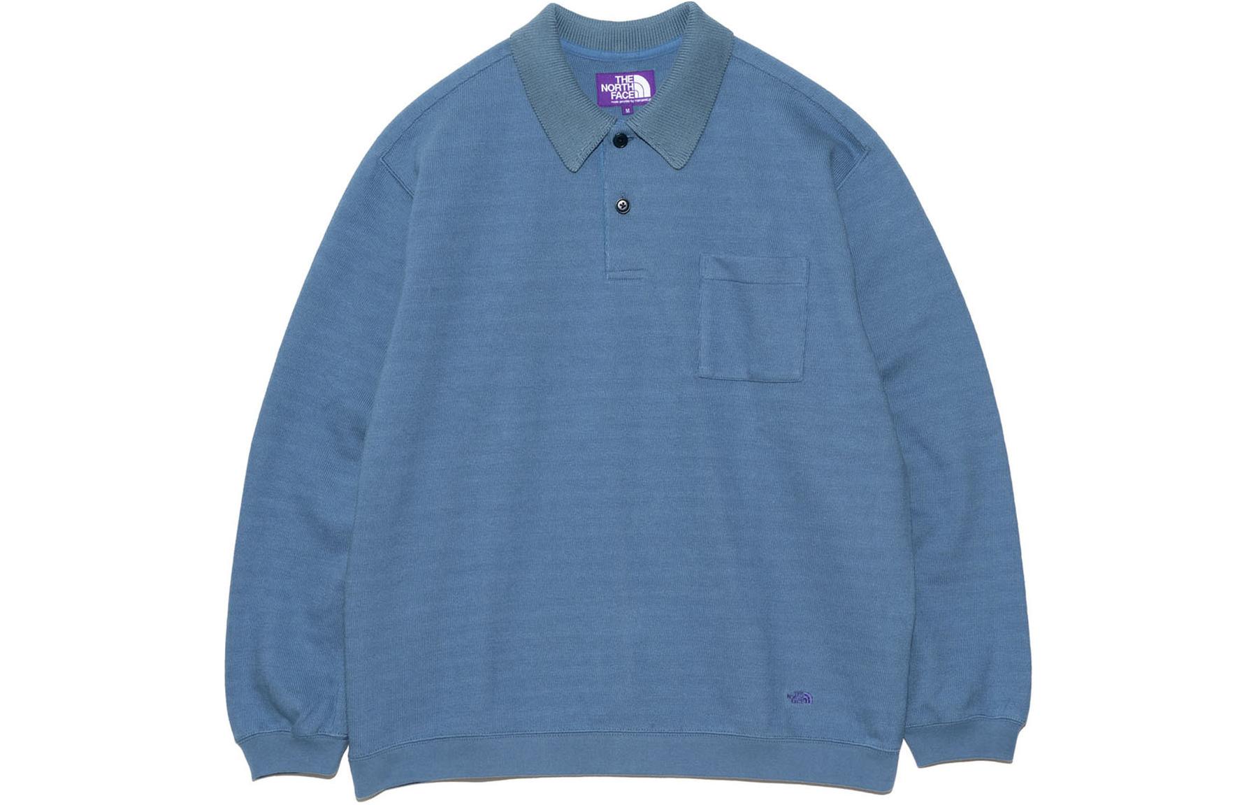 The North Face Purple Label Smoke Blue Loose Long Sleeve Polo Shirt NT3403N-SB