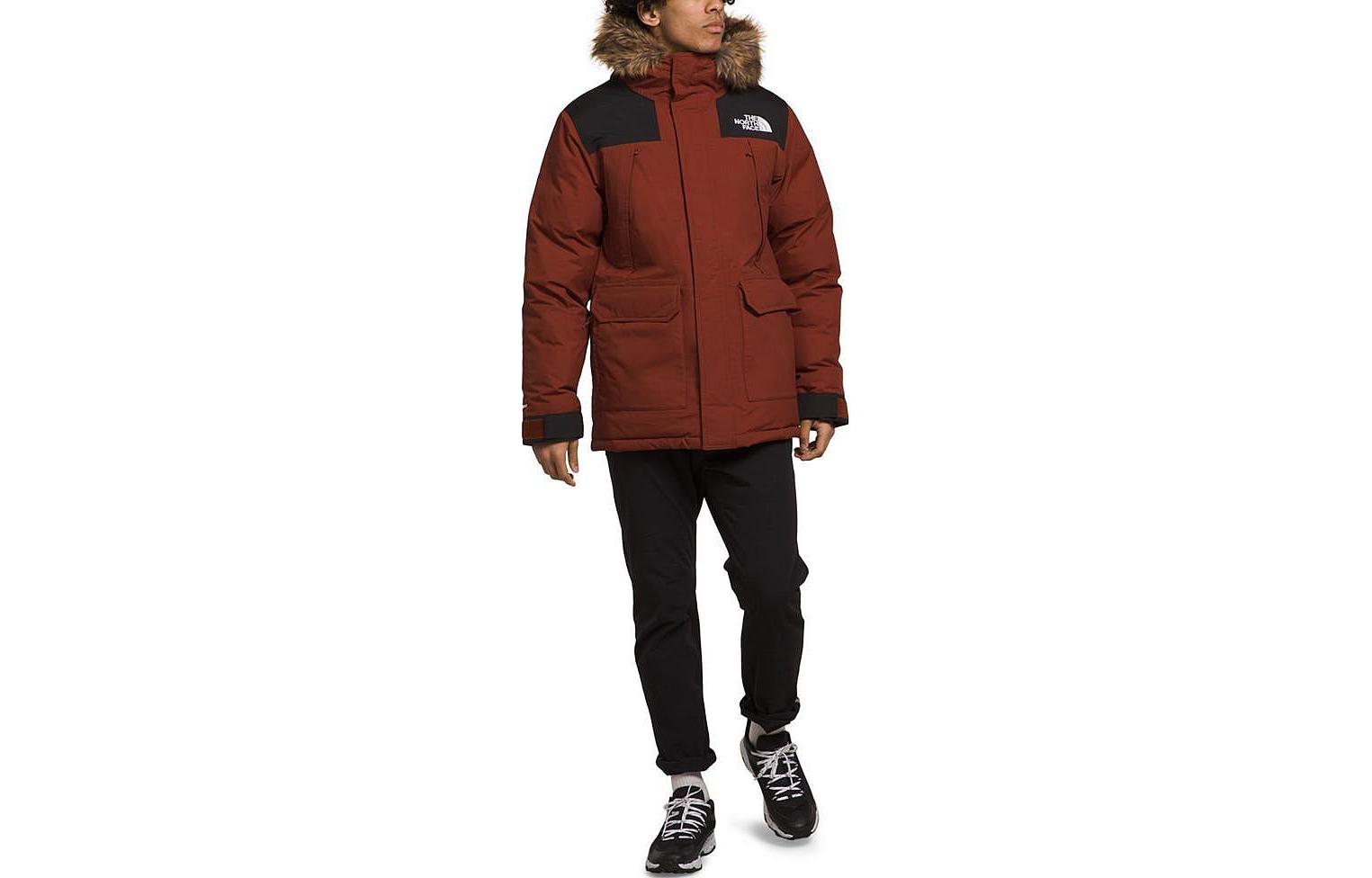 TNF Red Colorblock Logo Puffer Jacket with Detachable Fur Hood NF0A5GJF-WEW