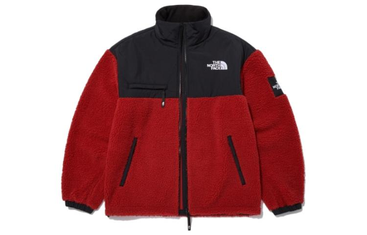 TNF Red Retro Fleece Jacket with Logo Print Unisex Full-Zip Design NJ4FN52M