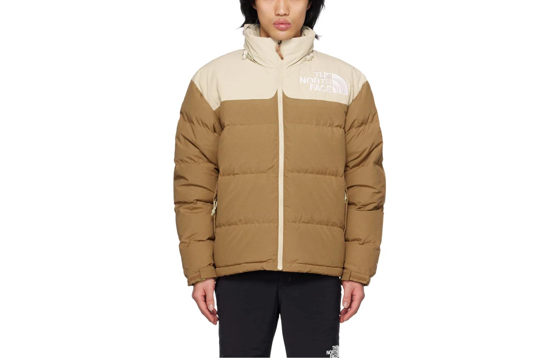 TNF Retro Colorblock Logo Print Stand Collar Jacket Men’s Yellow-Brown NFOAZZYP-92Q