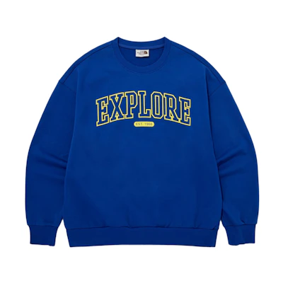 TNF Royal Blue Crewneck Letter Print Loose Long Sleeve Sweater NM5MQ02M