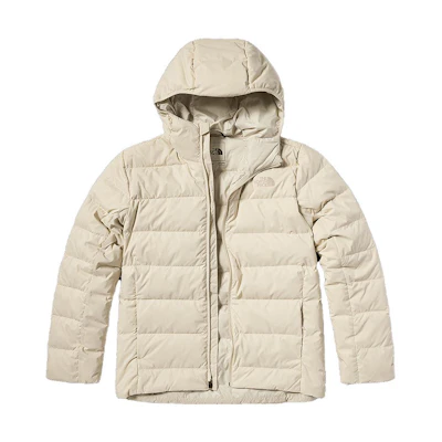 TNF Solid Beige Hooded Puffer Jacket NFOA7W7N-738