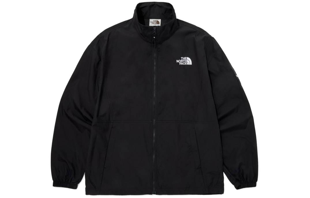 TNF Solid Color Stand Collar Loose Fit Jacket Black NJ3LQ04J