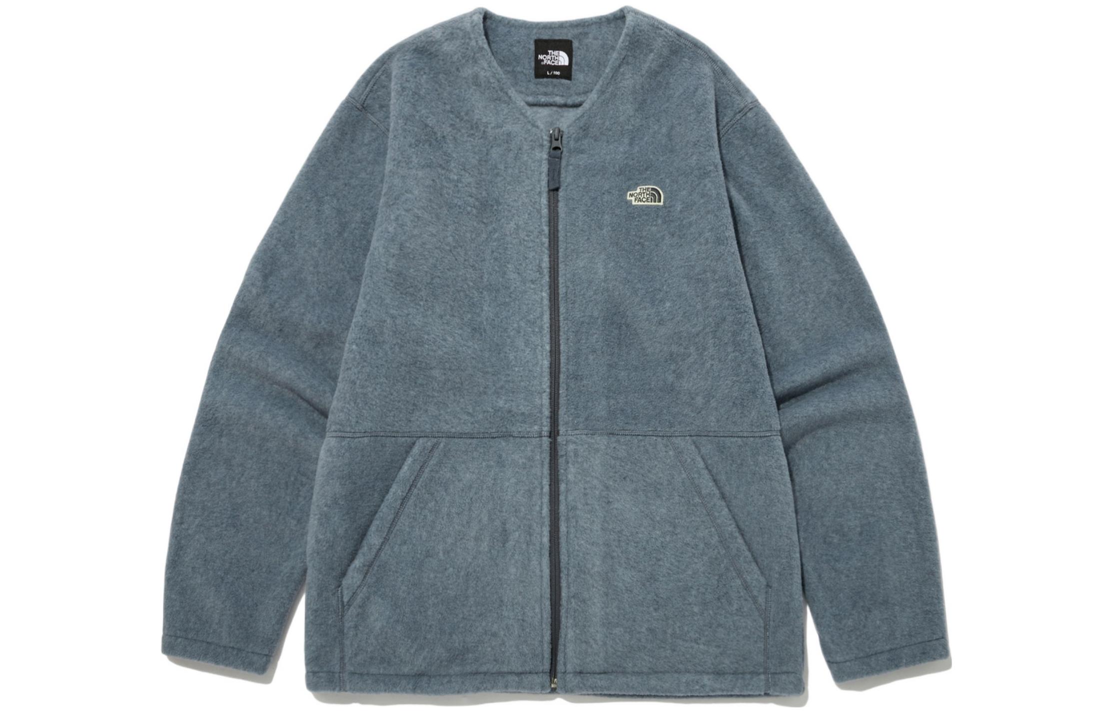 TNF Solid Color Zip V-Neck Jacket Unisex Gray NJ5JP29A