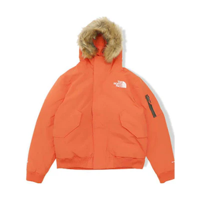 TNF Solid Logo Print Hooded Zip Puffer Jacket Orange NF0A4QZS-R15