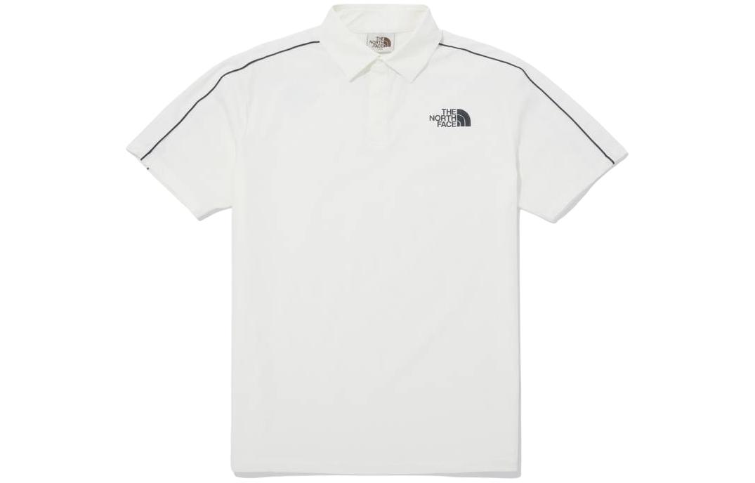 The North Face Striped Logo Button Short Sleeve Polo Shirt White. NT7PQ03K