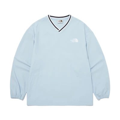 TNF Striped V-Neck Pullover Sweatshirt Light Blue Long Sleeve NM5MQ04L