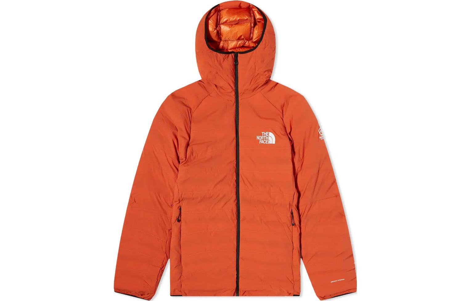 TNF Summit Logo Print Zip-Up Hooded Down Jacket Men’s Orange NF0A5ABH-EMJ