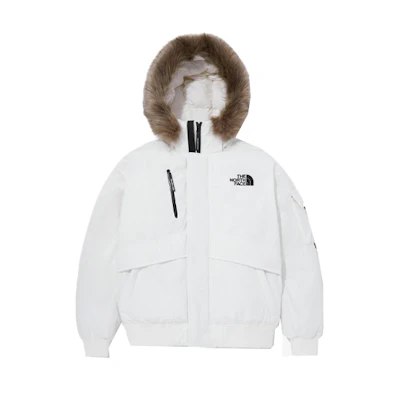 TNF Unisex Cream Logo Embroidered Zip Hoodie Down Jacket NJ1DP86B