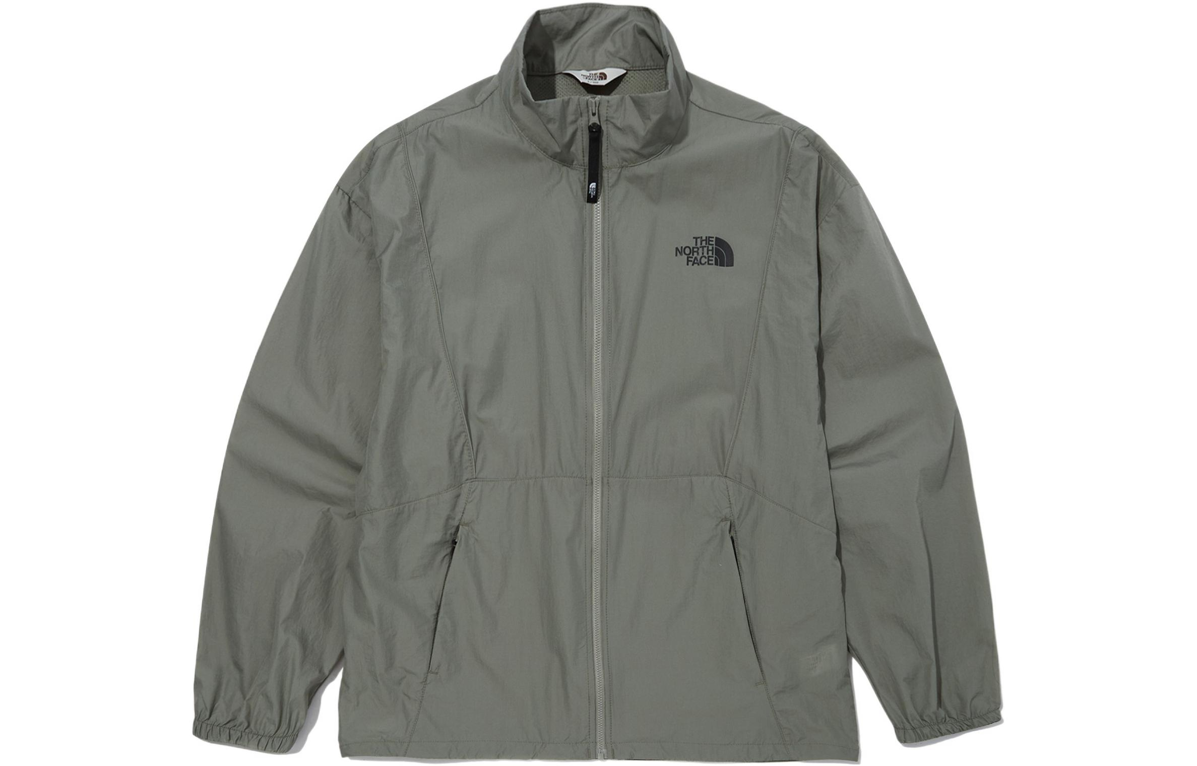 TNF Unisex Grey Waterproof Stand Collar Jacket with Logo Print NJ3LN01K