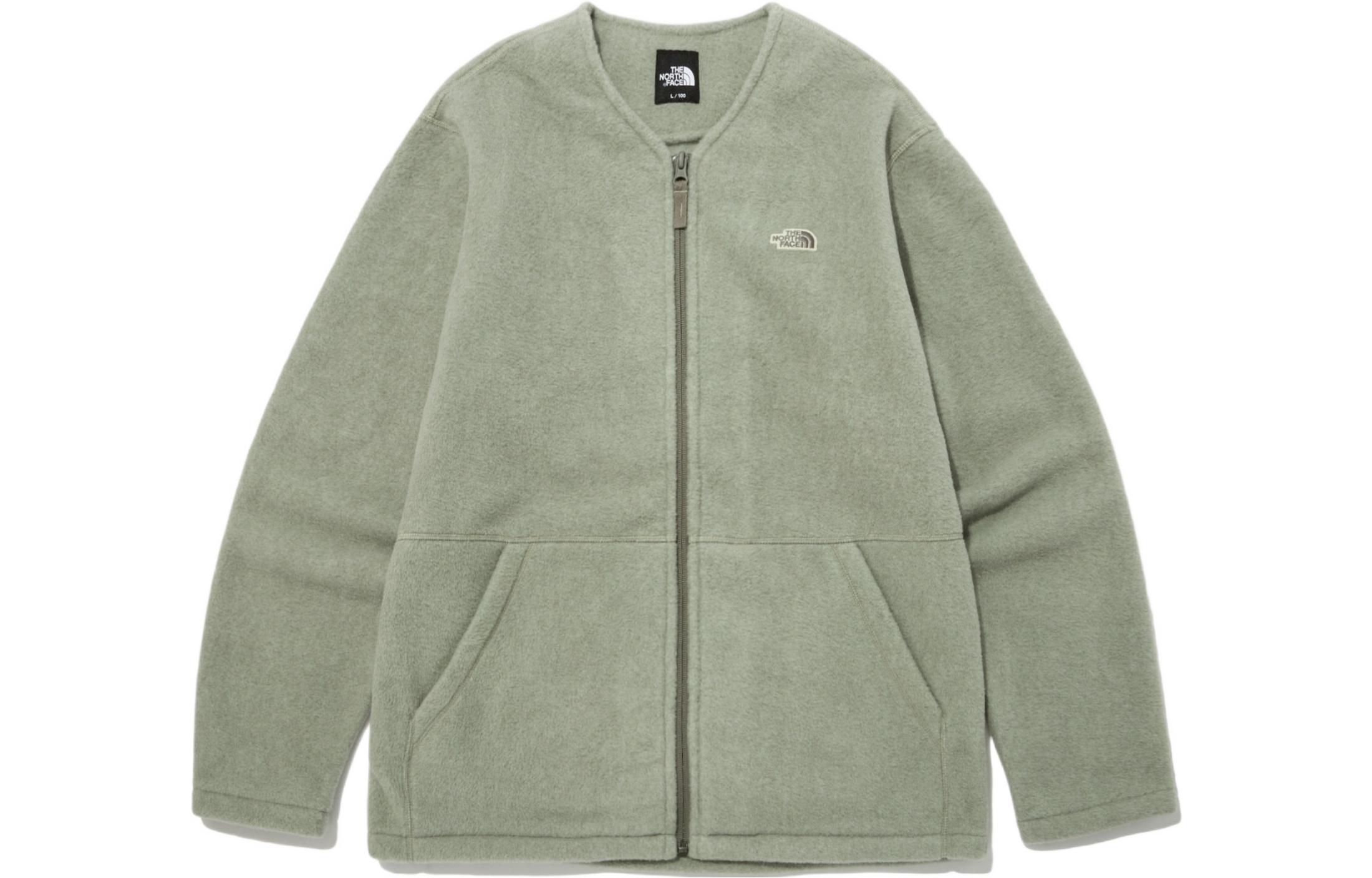 TNF Unisex Solid V-Neck Zip Jacket Green NJ5JP29C