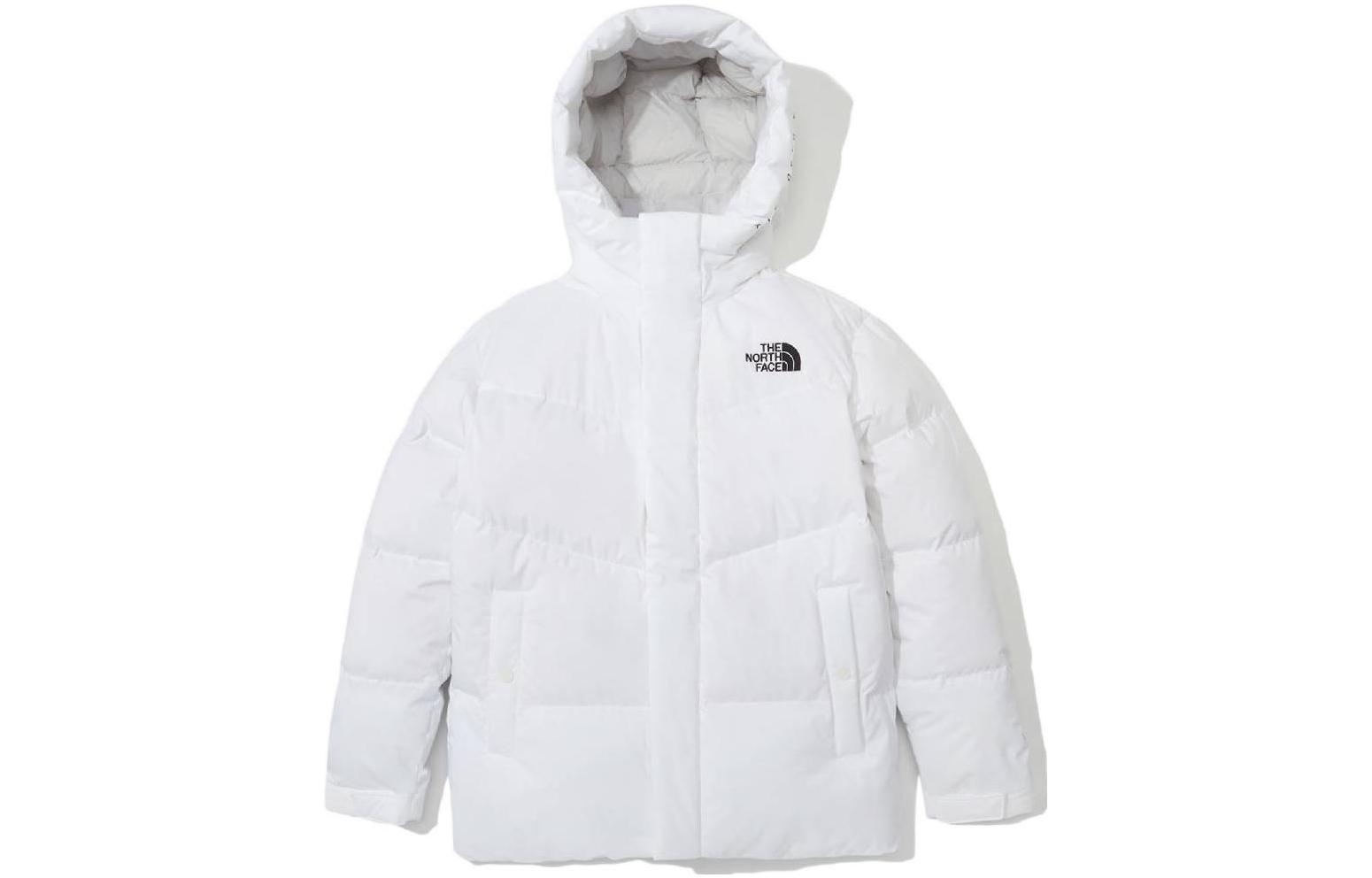 TNF Unisex White Hooded Down Jacket with Embroidered Logo NJ1DN52L