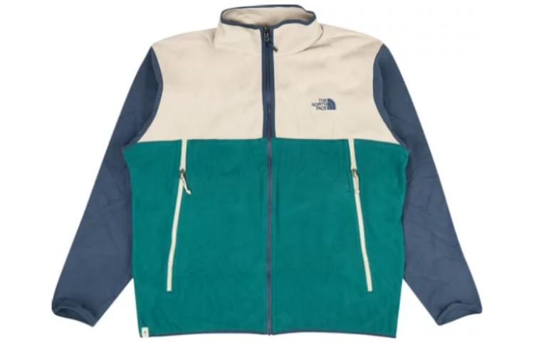 TNF White Green Colorblock Logo Print Casual Jacket TNF170060