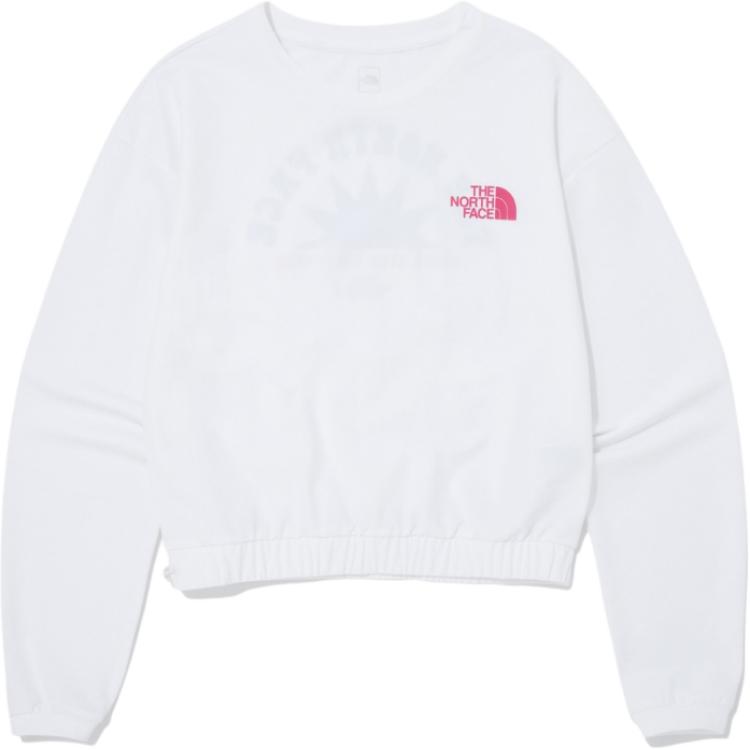 TNF White Letter Print Crewneck Loose Pullover Sweatshirt NM5MQ18B