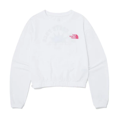 TNF White Letter Print Crewneck Loose Pullover Sweatshirt NM5MQ18B