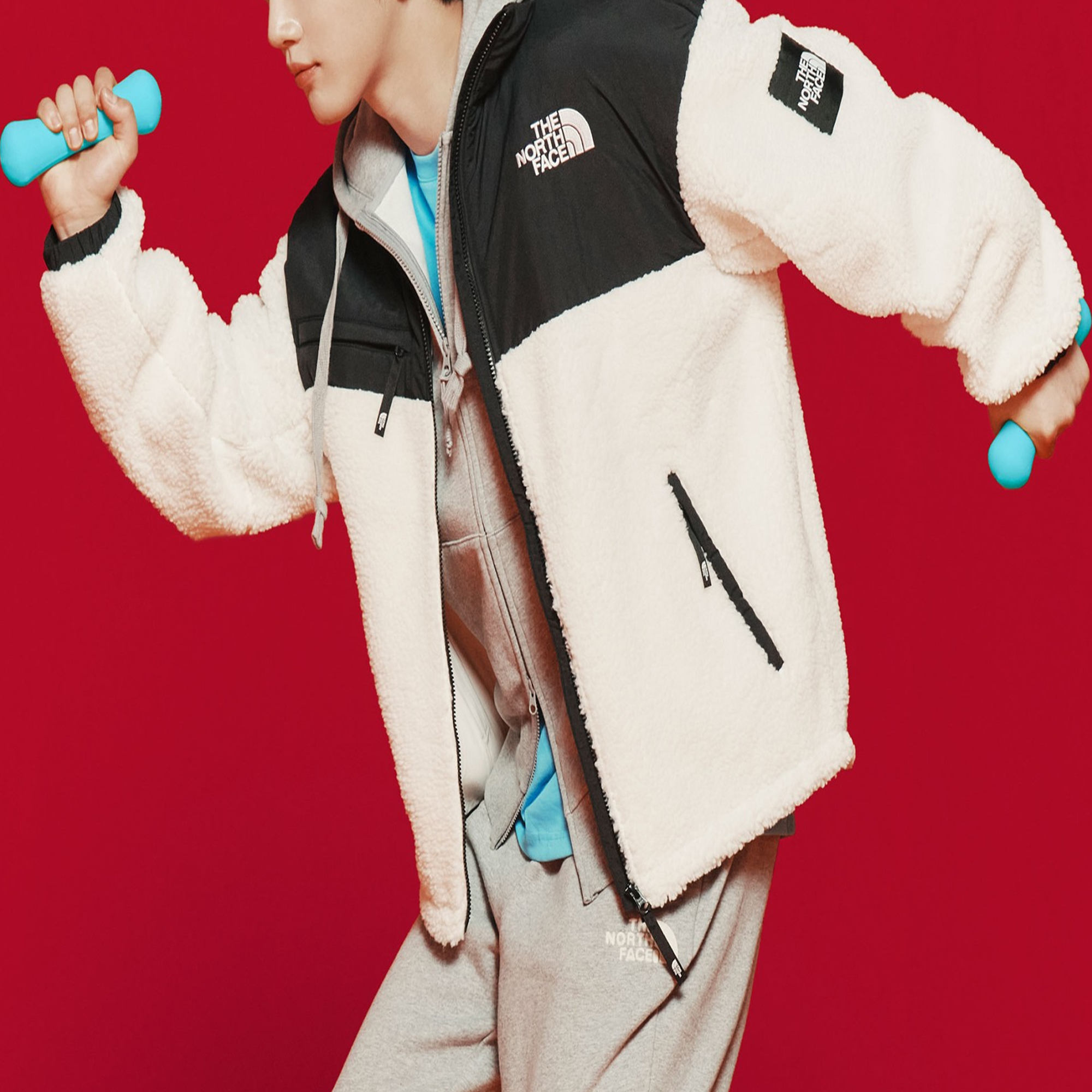 TNF White Logo Fleece Zip Jacket, Couple Style, Fall Collection. NJ4FN52K 圖 4