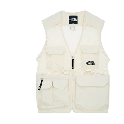 TNF White Mesh Multi-Pocket Breathable Sports Vest Unisex. NV3BM02B