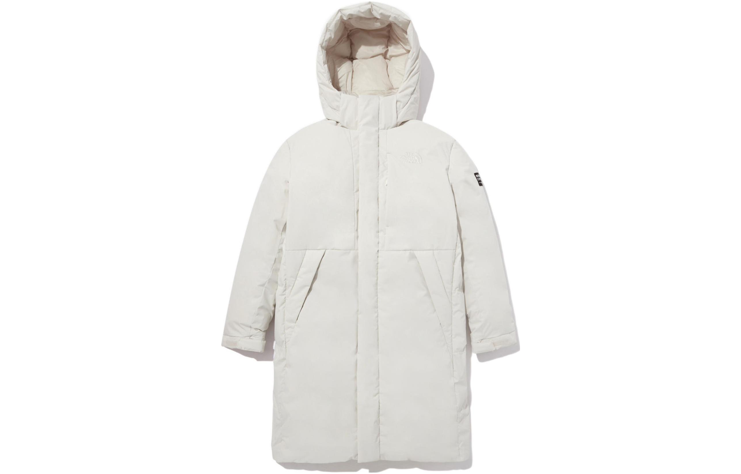 TNF White Mid-Length Hooded Down Jacket with Logo Embroidery NC1DN50K