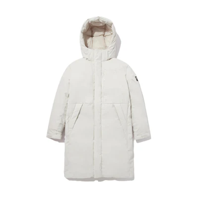 TNF White Mid-Length Hooded Down Jacket with Logo Embroidery NC1DN50K