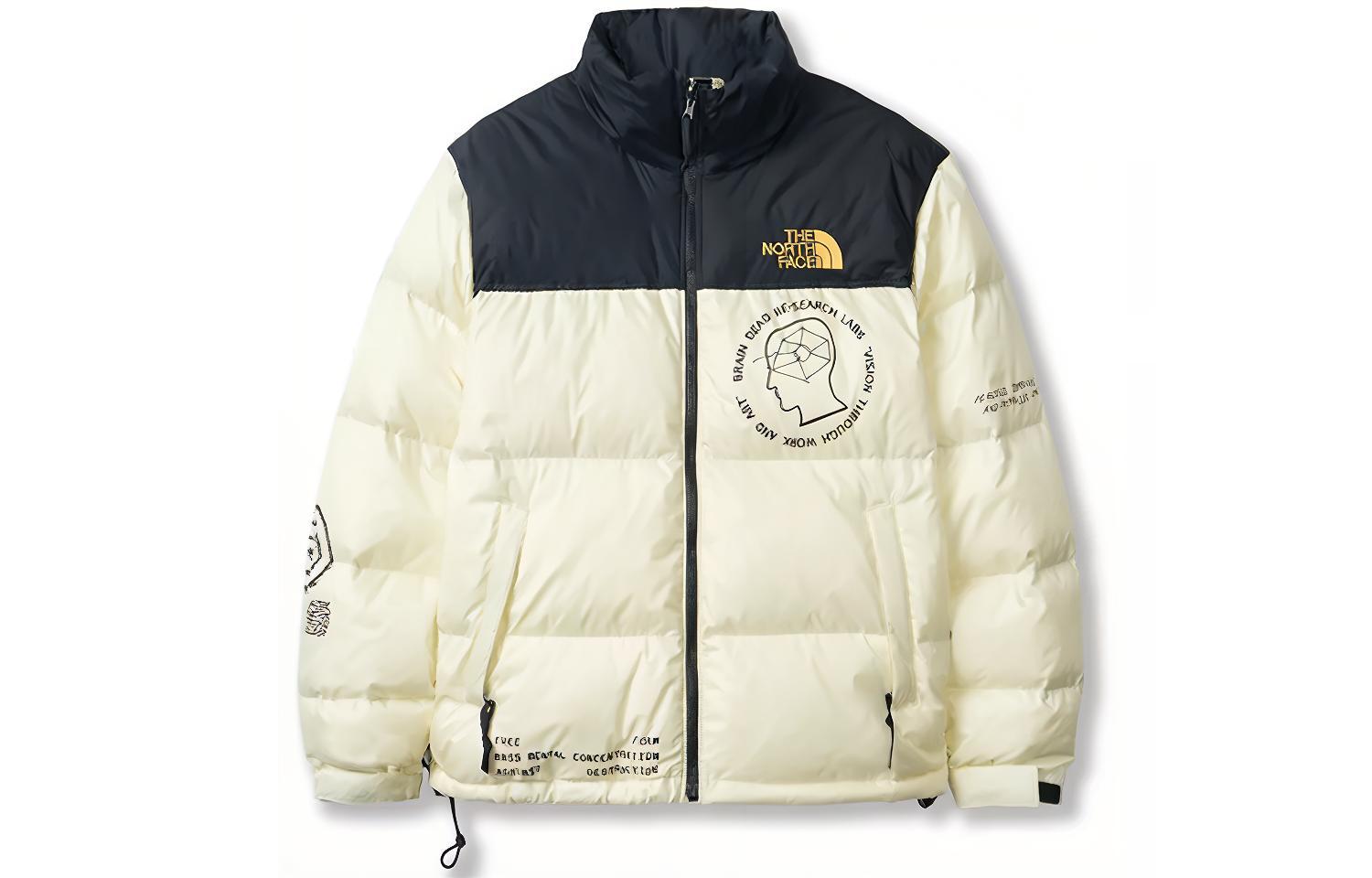 TNF Brain Dead Collab Printed Nuptse Down Jacket Cream NF0A4QRA-N9Q