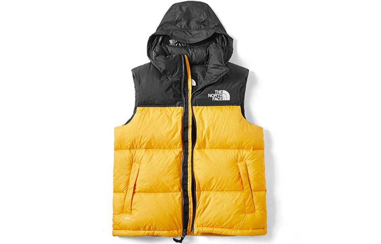 The North Face Yellow Colorblock Down Vest with Hood NF0A496T-70M