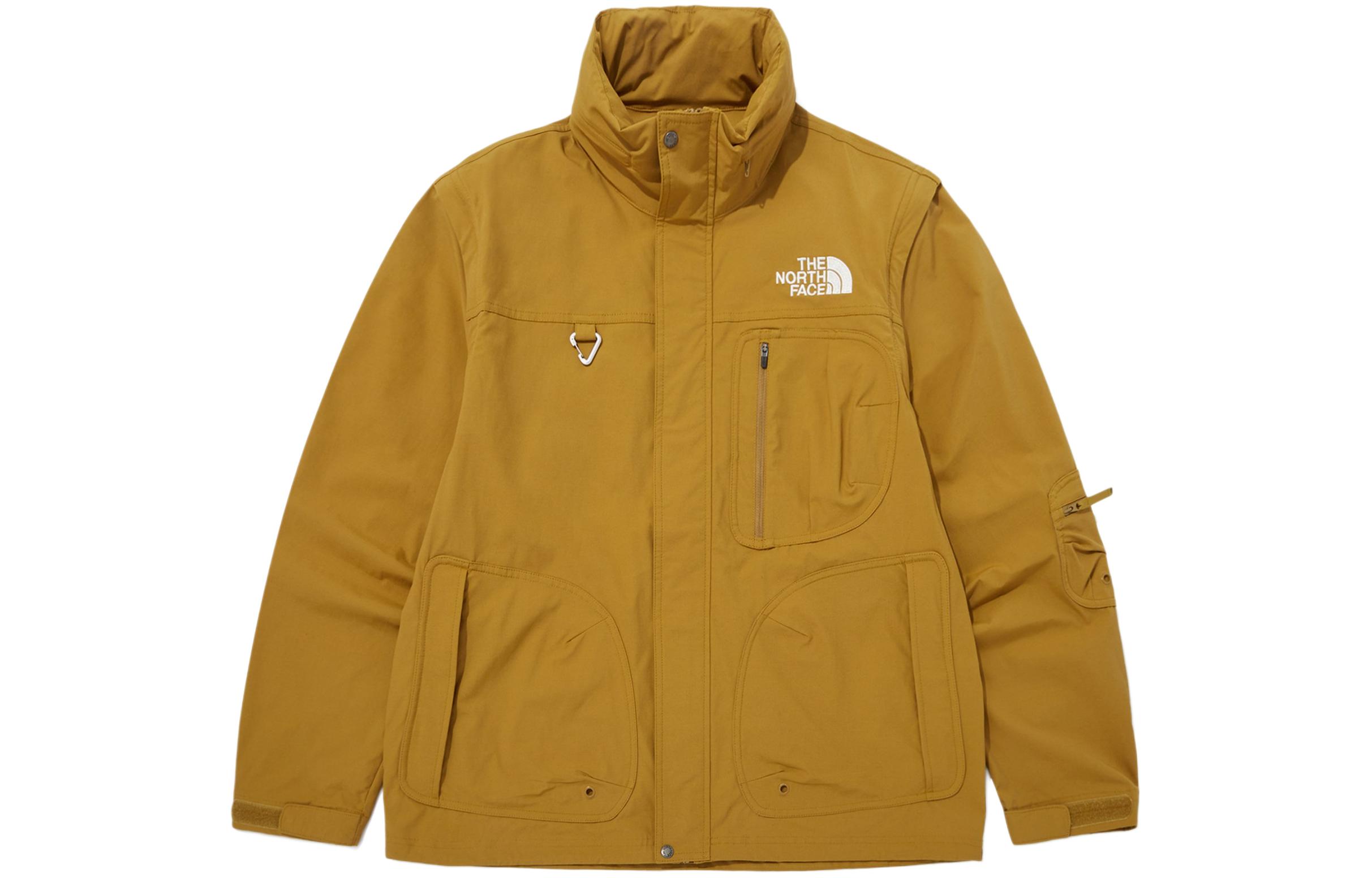 TNF Yellow Logo Print Multi-Pocket Utility Zip Jacket for Men NJ3BQ06C