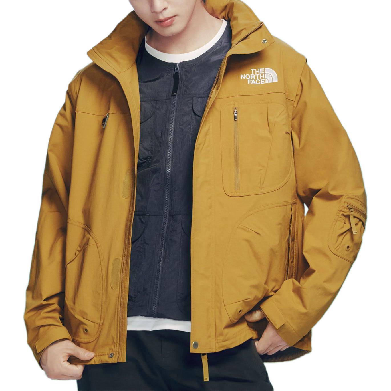 TNF Yellow Logo Print Multi-Pocket Utility Zip Jacket for Men NJ3BQ06C 圖 5