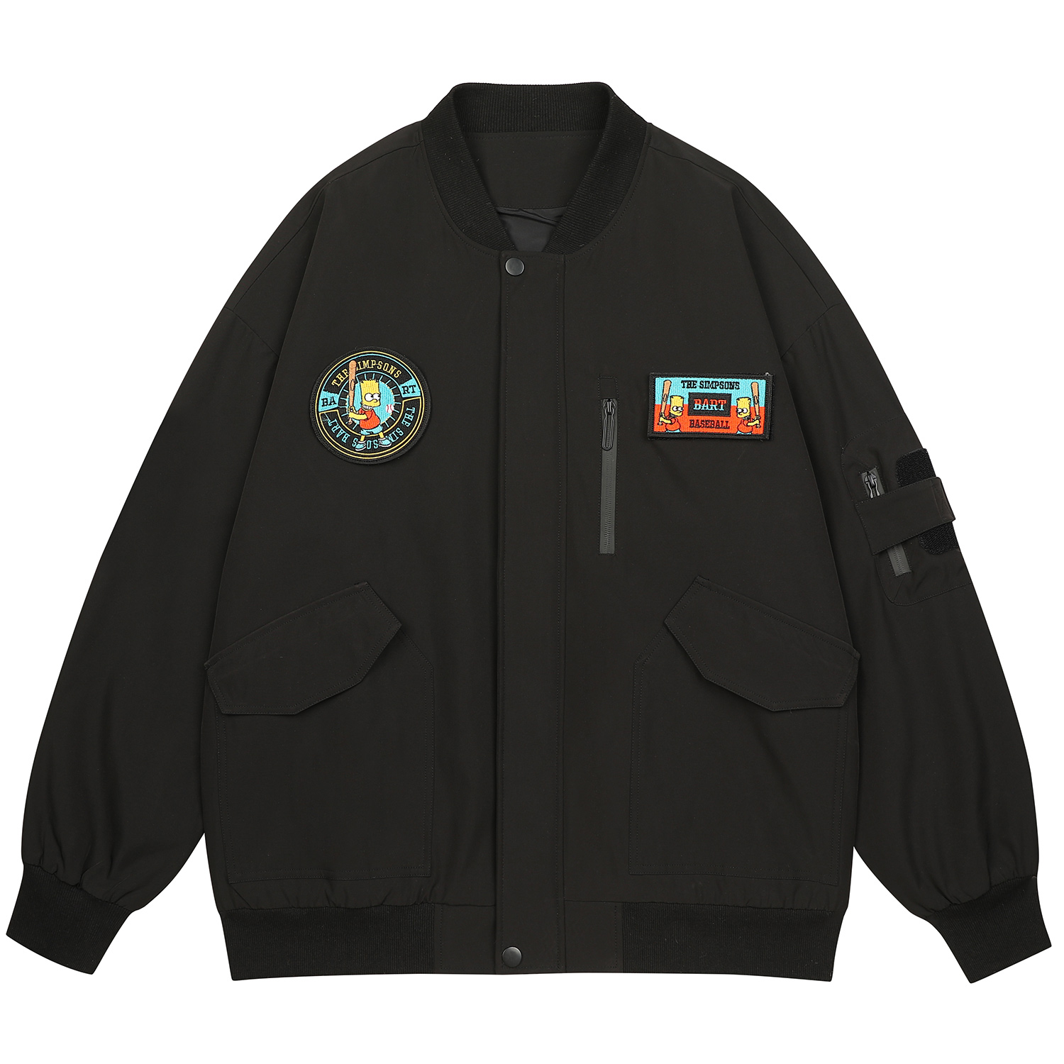 The Simpsons Cartoon Logo Patch Casual Loose Fit Bomber Jacket Unisex SPCJK231F14UA