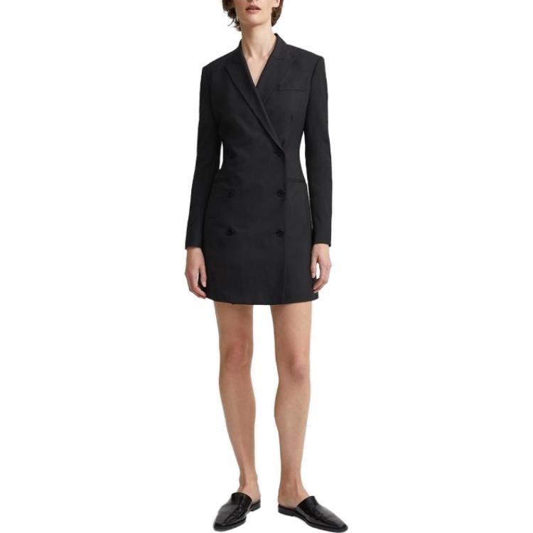 Lookbook THEORY 黑色修身雙排扣西裝外套長袖迷你連衣裙 H0701614-001