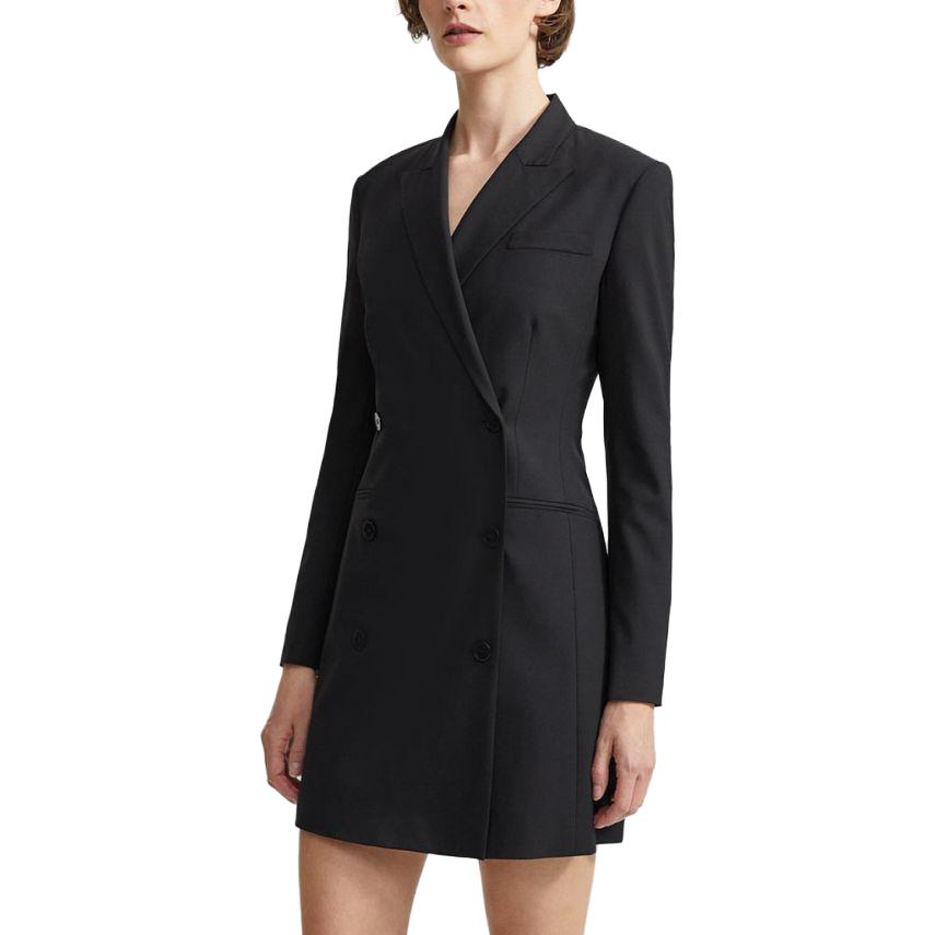Shop THEORY 黑色修身雙排扣西裝外套長袖迷你連衣裙 H0701614-001