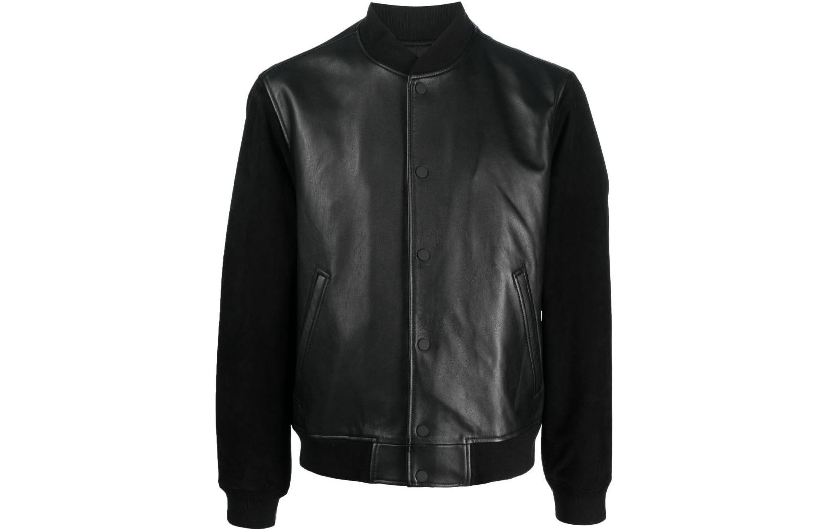 Theory Black Leather Paneled Aviator Jacket M1070402001