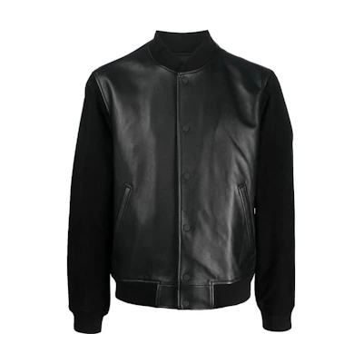 Theory Black Leather Paneled Aviator Jacket M1070402001