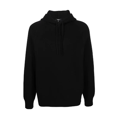 Theory Black Solid Color Drawstring Hoodie L0981710-BLACK