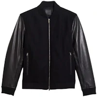 Theory Black Wool-Blend Leather Jacket with Solid Color Panel Design L0871404-001 Theory Black Wool-Blend Leather Jacket with Solid Color Panel Design L0871404-001