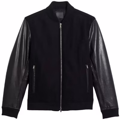 Theory Black Wool-Blend Leather Jacket with Solid Color Panel Design L0871404-001 Buy Theory Black Wool-Blend Leather Jacket with Solid Color Panel Design L0871404-001