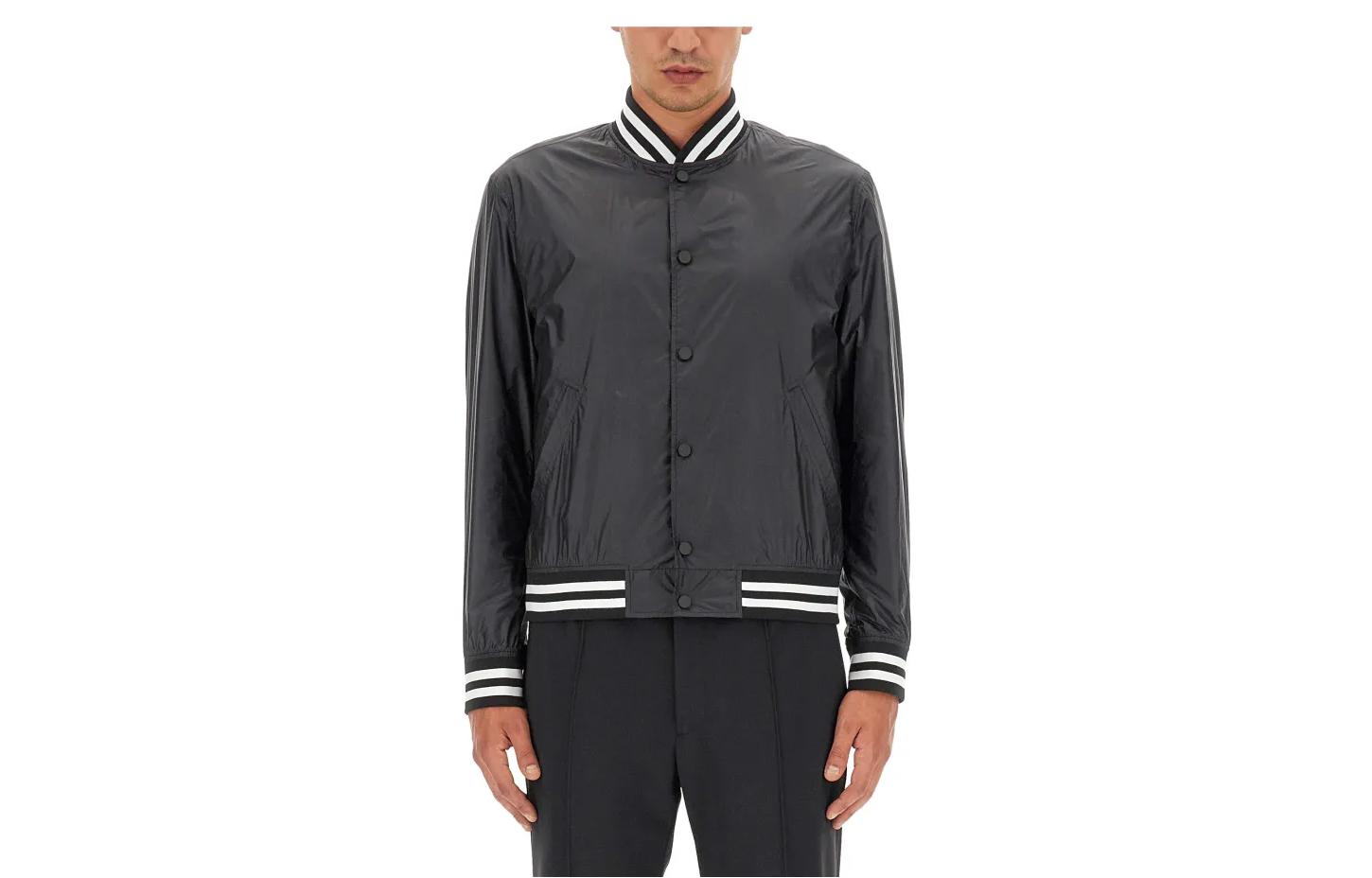 Theory Casual Striped Single-Breasted Jacket in Black N0477402001