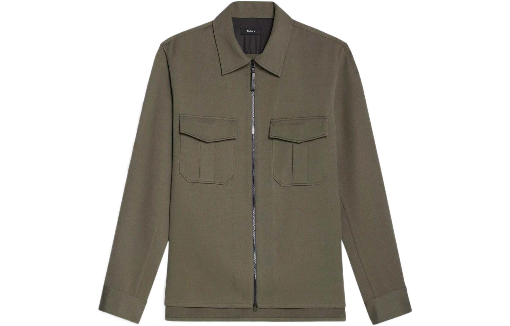 Theory FW22 Army Green Solid Twill Shirt Jacket M074502O0L0-SFT-SAGE