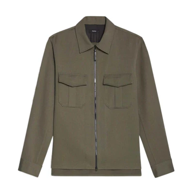Theory FW22 Army Green Solid Twill Shirt Jacket M074502O0L0-SFT-SAGE